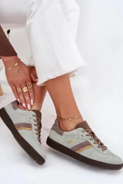 Big Star Shoes Buty Sportowe Big Star|Sneakersy Damskie*Zamszowe Niskie Sneakersy Damskie Big Star SS274678 HI-POLY SYSTEM Miętowe Zielony