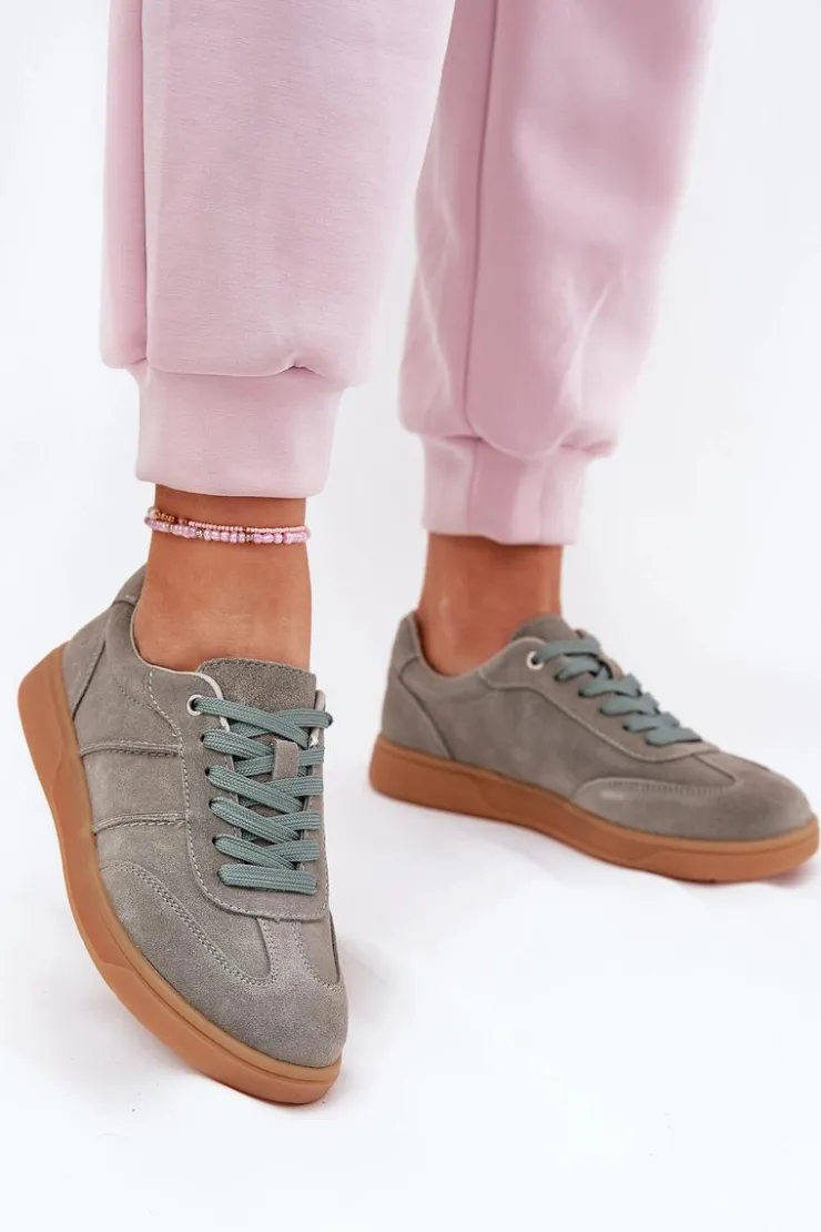 Evento Sneakersy Damskie*Zamszowe Niskie Sneakersy Damskie Zielone Paliana Zielony