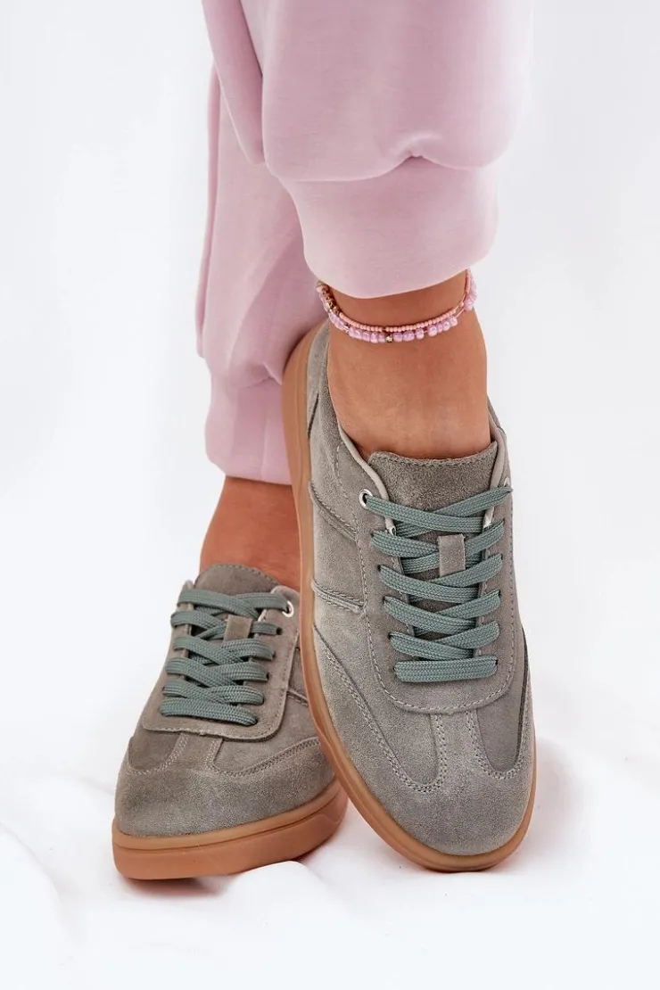 Evento Sneakersy Damskie*Zamszowe Niskie Sneakersy Damskie Zielone Paliana Zielony