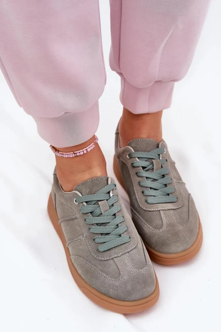 Evento Sneakersy Damskie*Zamszowe Niskie Sneakersy Damskie Zielone Paliana Zielony