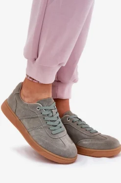 Evento Sneakersy Damskie*Zamszowe Niskie Sneakersy Damskie Zielone Paliana Zielony