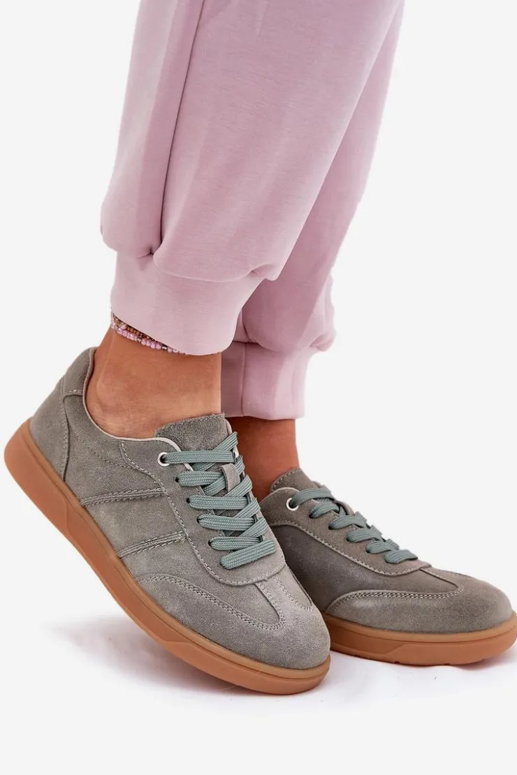 Evento Sneakersy Damskie*Zamszowe Niskie Sneakersy Damskie Zielone Paliana Zielony