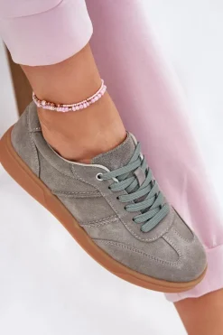 Evento Sneakersy Damskie*Zamszowe Niskie Sneakersy Damskie Zielone Paliana Zielony