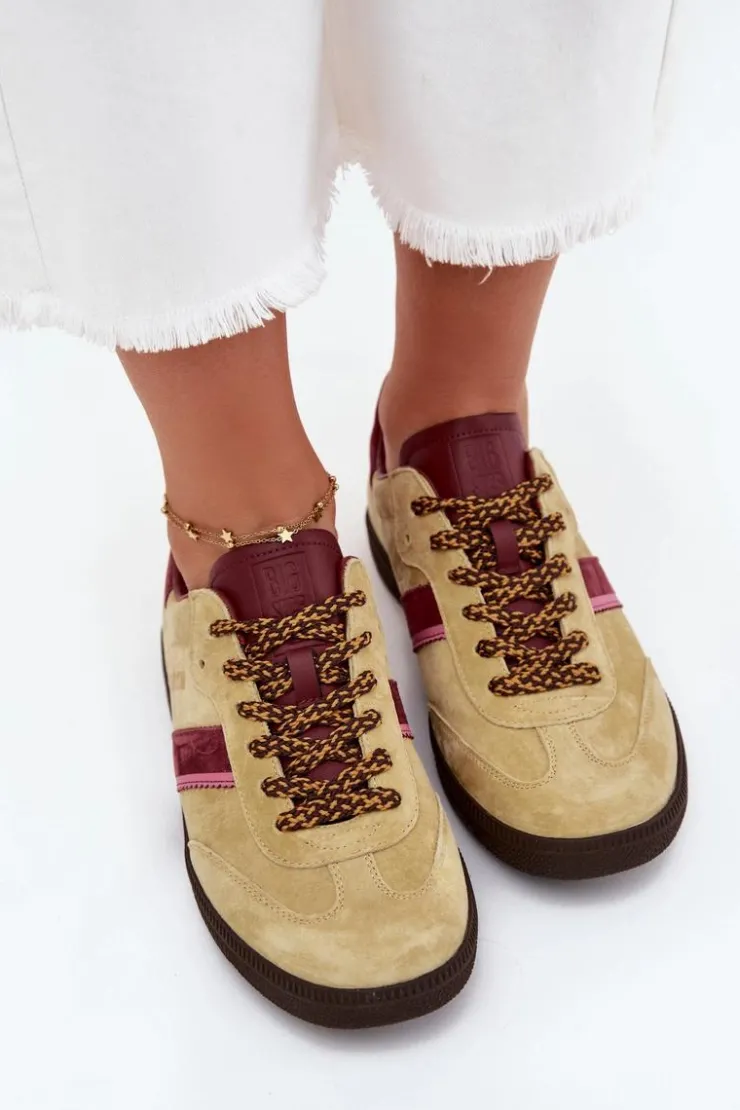 Big Star Shoes Zamszowe Niskie Sneakersy Damskie Big Star SS274680 HI-POLY SYSTEM Limonkowe Zielony