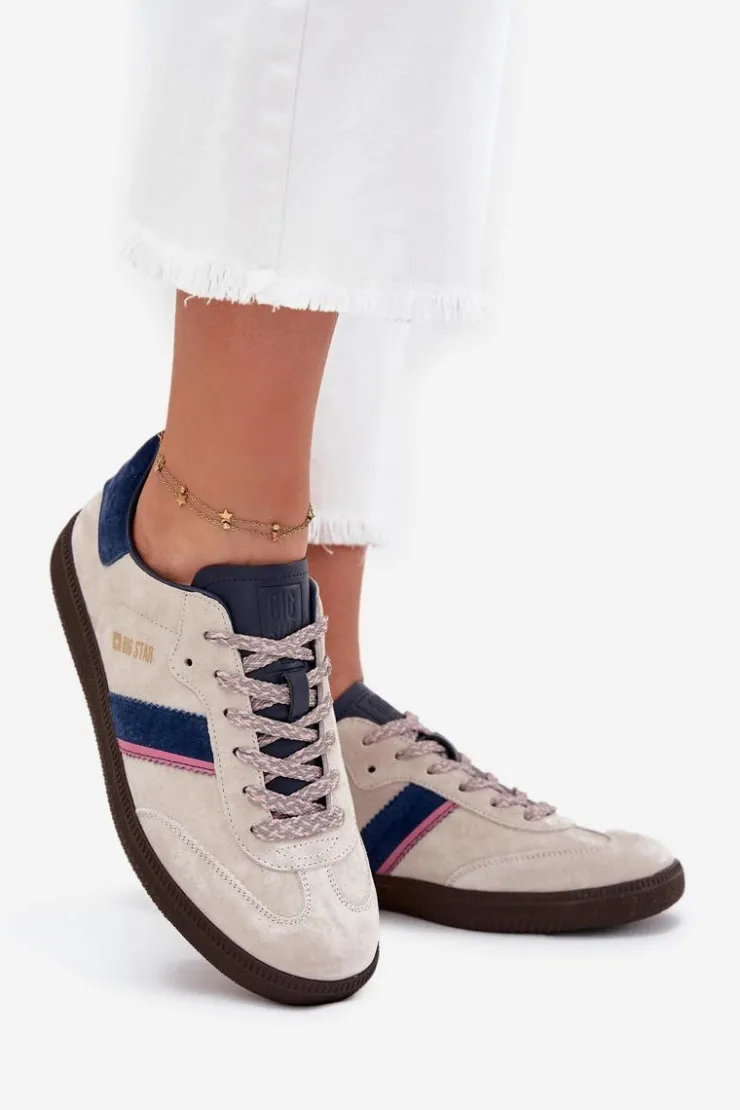 Damskie Big Star Shoes Zamszowe Niskie Sneakersy Damskie Big Star SS274679 HI-POLY SYSTEM Szare