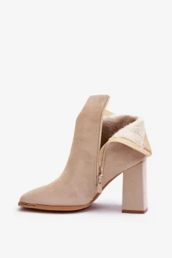 Best Boto Zamszowe Ocieplane Botki Na Słupku Beżowe Lamirena