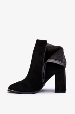 Damskie Boto Zamszowe Ocieplane Botki Na Słupku Czarne Lamirena