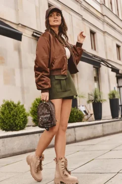 Boto Botki Zimowe Damskie|Brązowe I Beżowe Botki*Zamszowe Ocieplane Botki Workery Na Płaskim Obcasie Beżowe Nacelle