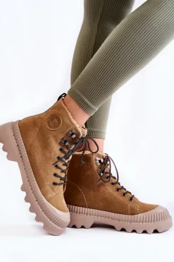 Outlet Big Star Shoes Zamszowe Ocieplane Botki Trapery Big Star KK274521 Beżowe