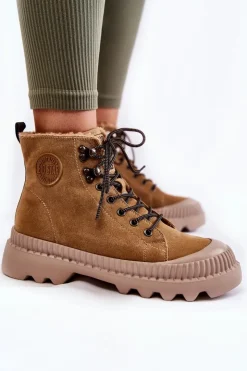 Outlet Big Star Shoes Zamszowe Ocieplane Botki Trapery Big Star KK274521 Beżowe