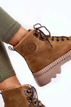 Outlet Big Star Shoes Zamszowe Ocieplane Botki Trapery Big Star KK274521 Beżowe