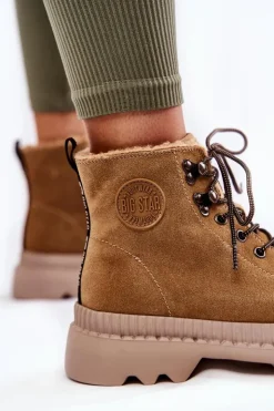 Outlet Big Star Shoes Zamszowe Ocieplane Botki Trapery Big Star KK274521 Beżowe