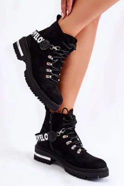 Discount Boto Zamszowe Ocieplane Botki Z Paskiem Czarne Aurelio