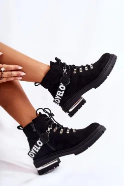 Discount Boto Zamszowe Ocieplane Botki Z Paskiem Czarne Aurelio