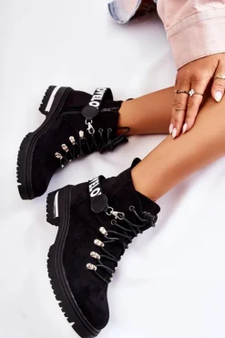 Discount Boto Zamszowe Ocieplane Botki Z Paskiem Czarne Aurelio