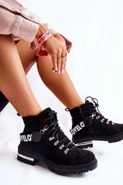 Discount Boto Zamszowe Ocieplane Botki Z Paskiem Czarne Aurelio