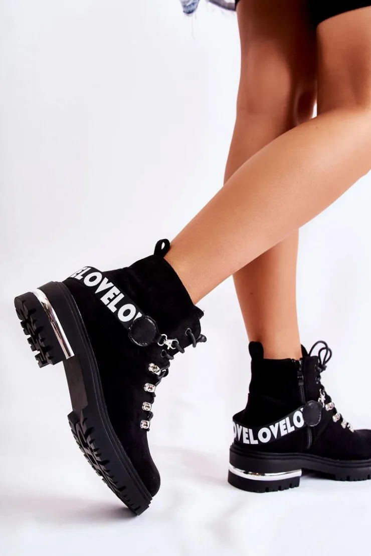 Discount Boto Zamszowe Ocieplane Botki Z Paskiem Czarne Aurelio