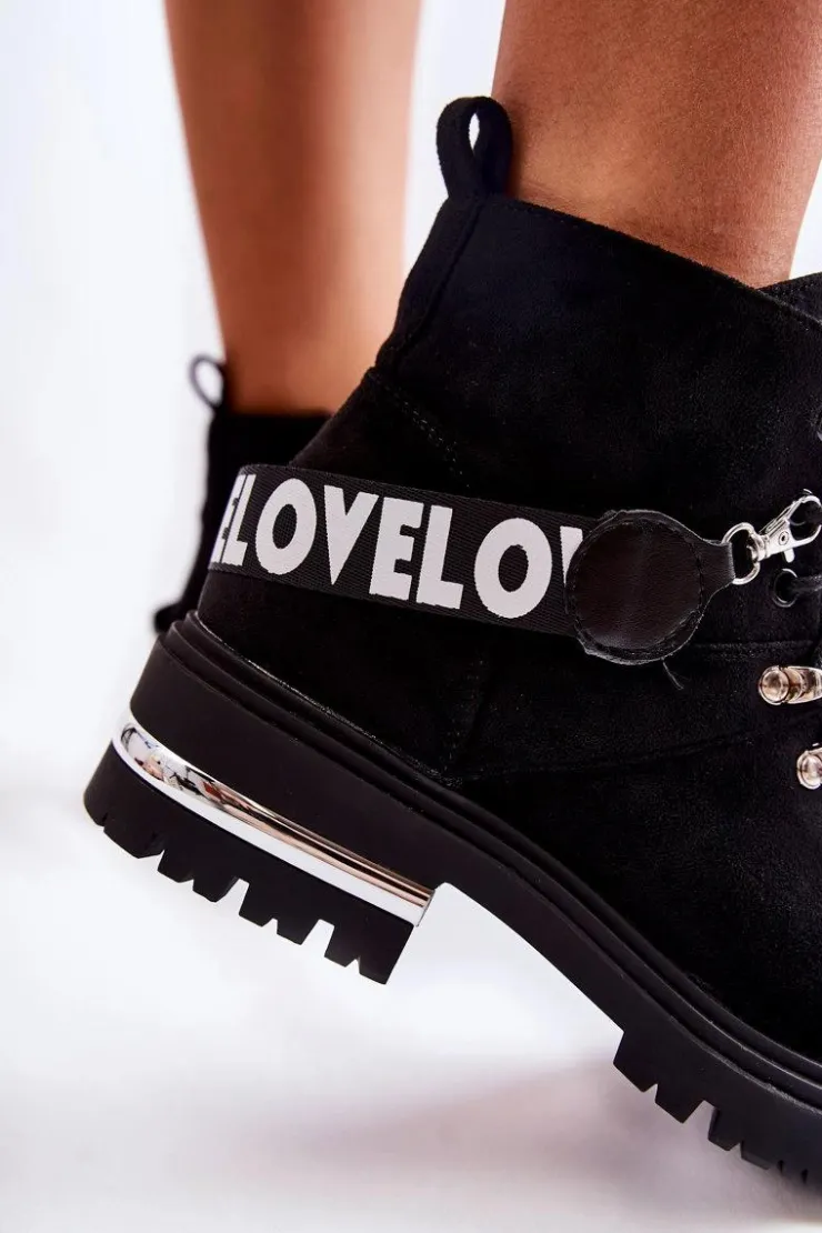 Discount Boto Zamszowe Ocieplane Botki Z Paskiem Czarne Aurelio