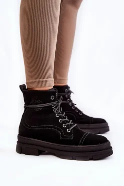 Discount Big Star Shoes Zamszowe Ocieplane Botki Trapery Big Star KK274525 Czarne