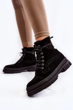 Discount Big Star Shoes Zamszowe Ocieplane Botki Trapery Big Star KK274525 Czarne