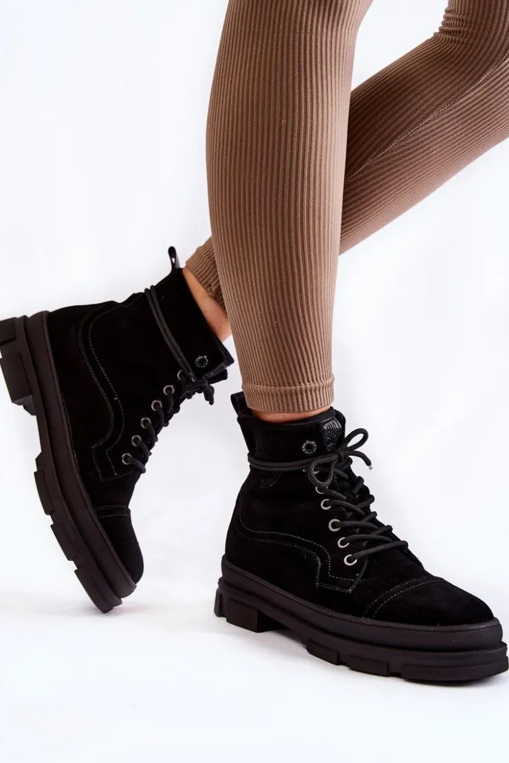 Discount Big Star Shoes Zamszowe Ocieplane Botki Trapery Big Star KK274525 Czarne