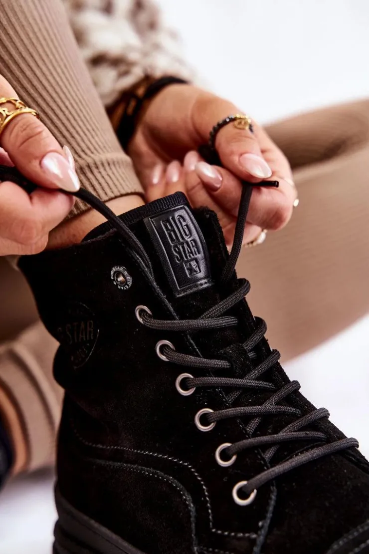 Discount Big Star Shoes Zamszowe Ocieplane Botki Trapery Big Star KK274525 Czarne