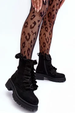 Outlet Boto Zamszowe Ocieplane Botki Workery Na Płaskim Obcasie Czarne Nacelle