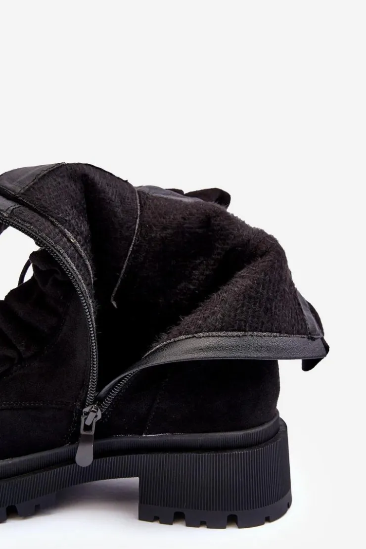 Outlet Boto Zamszowe Ocieplane Botki Workery Na Płaskim Obcasie Czarne Nacelle