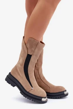 Boto Czarne Botki|Botki Zimowe Damskie*Zamszowe Ocieplane Botki Na Płaskim Obcasie Beżowe Palimra