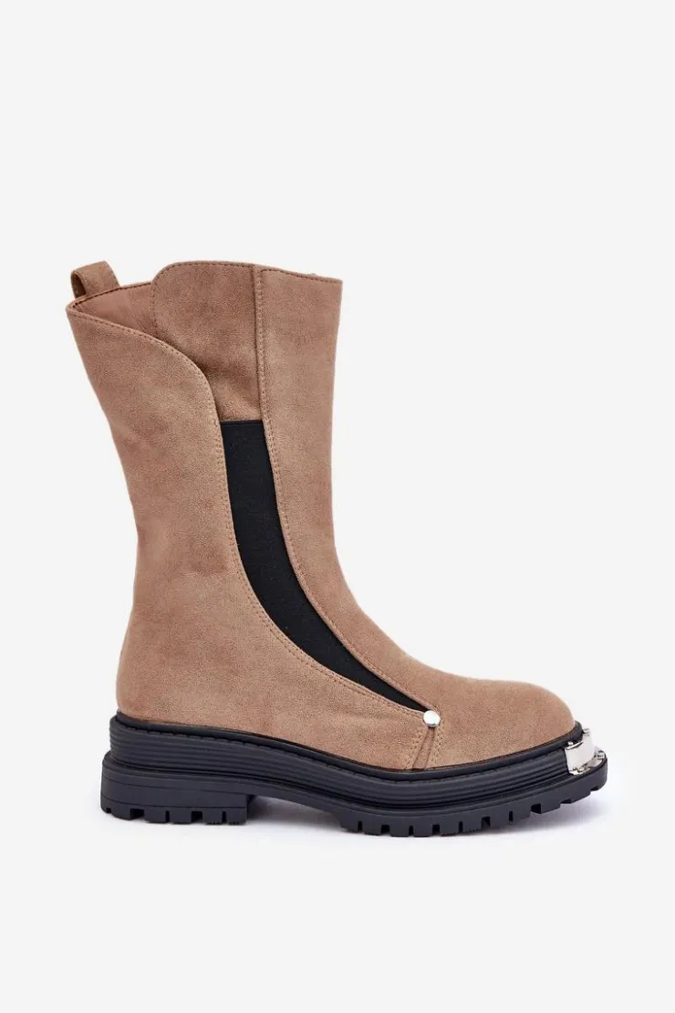 Boto Czarne Botki|Botki Zimowe Damskie*Zamszowe Ocieplane Botki Na Płaskim Obcasie Beżowe Palimra