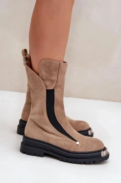 Boto Czarne Botki|Botki Zimowe Damskie*Zamszowe Ocieplane Botki Na Płaskim Obcasie Beżowe Palimra