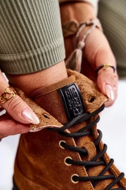 Damskie Big Star Shoes Zamszowe Ocieplane Botki Trapery Big Star KK274524 Brązowe