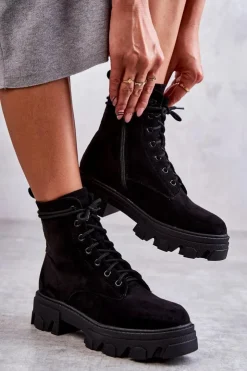 Damskie Boto Zamszowe Ocieplane Botki Workery Czarne Darvin