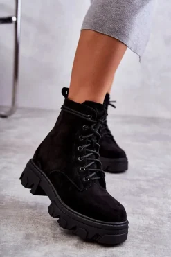 Damskie Boto Zamszowe Ocieplane Botki Workery Czarne Darvin