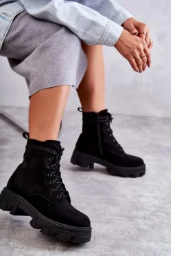 Damskie Boto Zamszowe Ocieplane Botki Workery Czarne Darvin