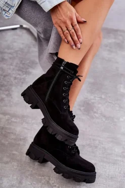 Damskie Boto Zamszowe Ocieplane Botki Workery Czarne Darvin