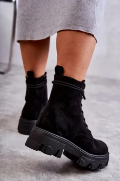 Damskie Boto Zamszowe Ocieplane Botki Workery Czarne Darvin