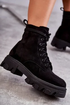 Damskie Boto Zamszowe Ocieplane Botki Workery Czarne Darvin