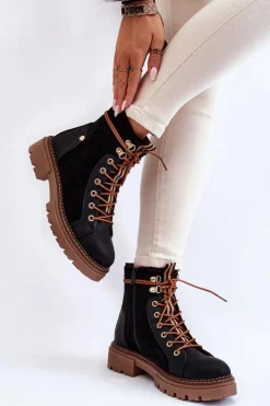 Outlet Evento Zamszowe Ocieplane Botki Trapery Czarne Alette