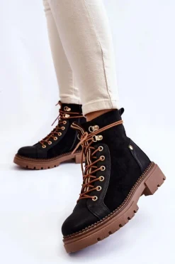 Outlet Evento Zamszowe Ocieplane Botki Trapery Czarne Alette