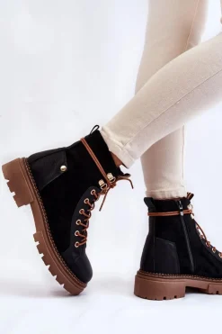 Outlet Evento Zamszowe Ocieplane Botki Trapery Czarne Alette