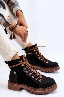 Outlet Evento Zamszowe Ocieplane Botki Trapery Czarne Alette