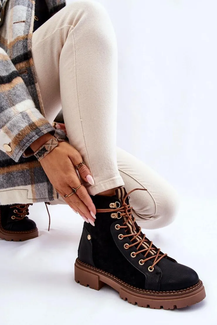 Outlet Evento Zamszowe Ocieplane Botki Trapery Czarne Alette