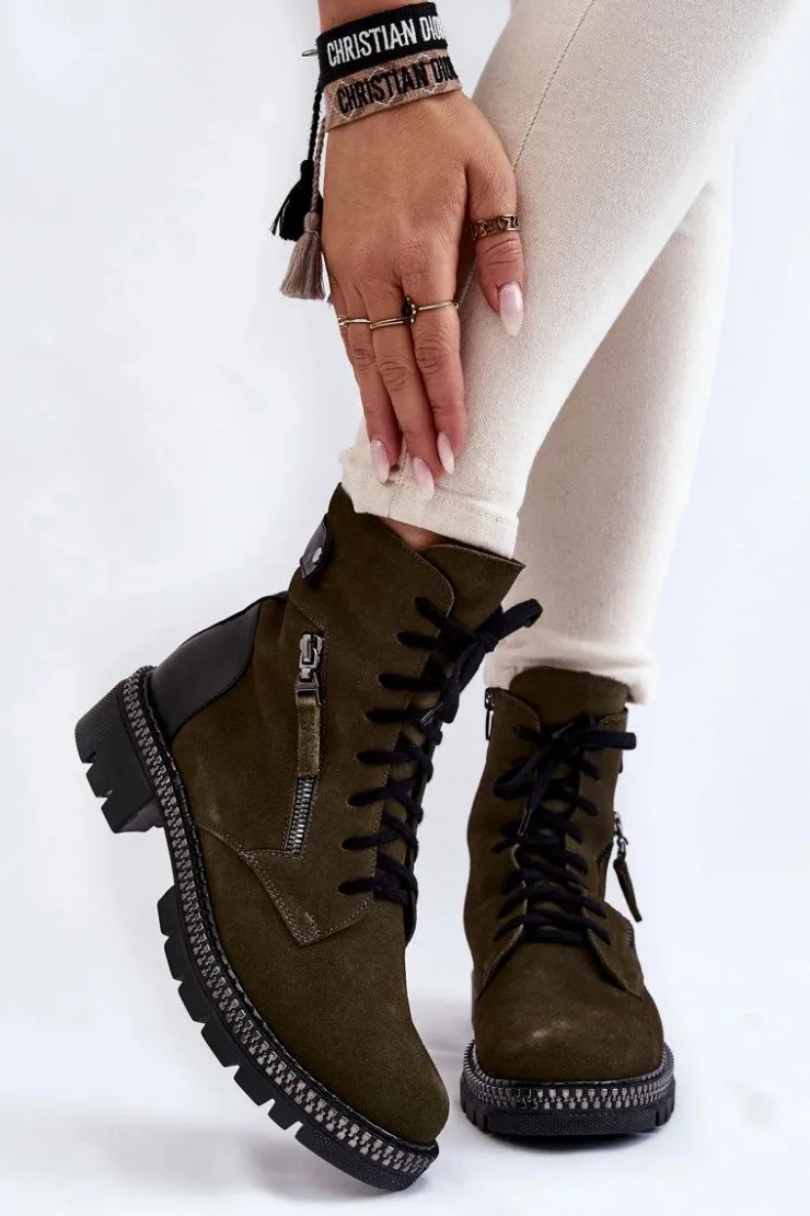 Laura Messi Botki Ocieplane|Botki Skórzane*Zamszowe Ocieplane Botki 2508 Zielone Zielony