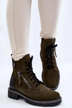 Laura Messi Botki Ocieplane|Botki Skórzane*Zamszowe Ocieplane Botki 2508 Zielone Zielony