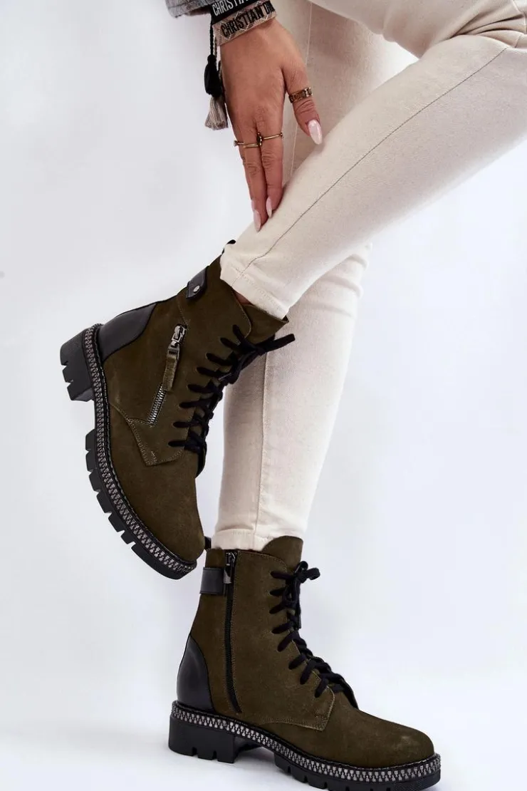 Laura Messi Botki Ocieplane|Botki Skórzane*Zamszowe Ocieplane Botki 2508 Zielone Zielony