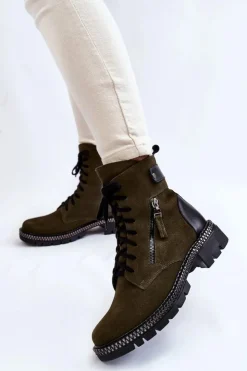 Laura Messi Botki Ocieplane|Botki Skórzane*Zamszowe Ocieplane Botki 2508 Zielone Zielony