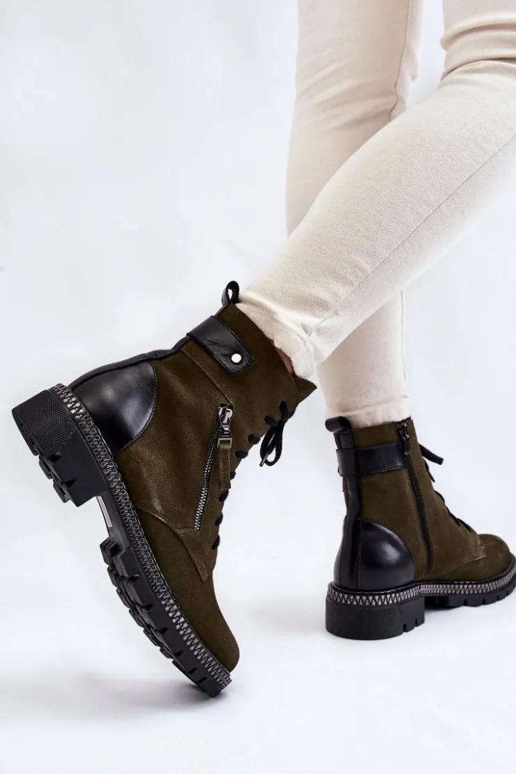 Laura Messi Botki Ocieplane|Botki Skórzane*Zamszowe Ocieplane Botki 2508 Zielone Zielony