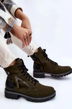 Laura Messi Botki Ocieplane|Botki Skórzane*Zamszowe Ocieplane Botki 2508 Zielone Zielony