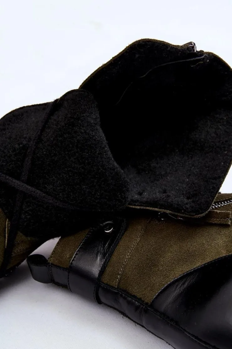 Laura Messi Botki Ocieplane|Botki Skórzane*Zamszowe Ocieplane Botki 2508 Zielone Zielony